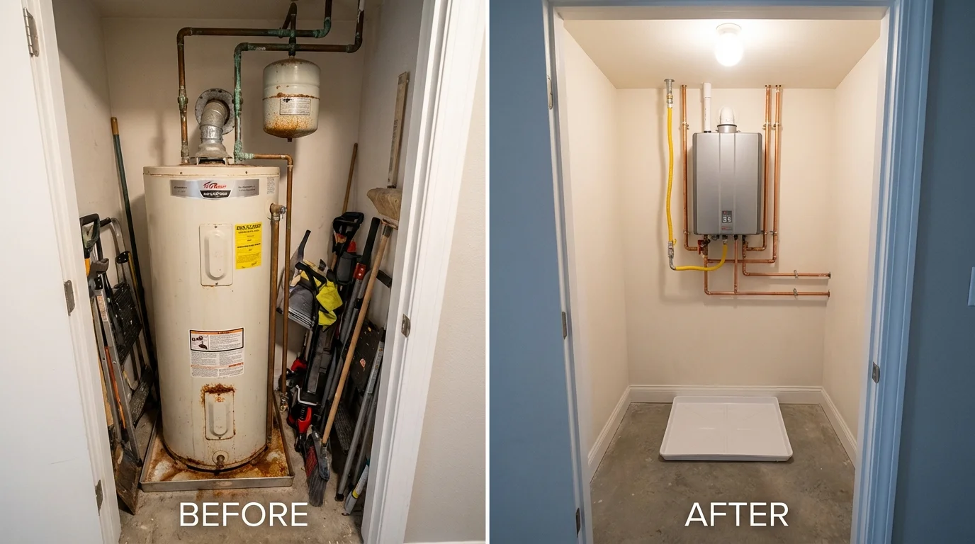 Tank water heater versus wall-mounted tankless unit comparison for Bullard, TX homeowners