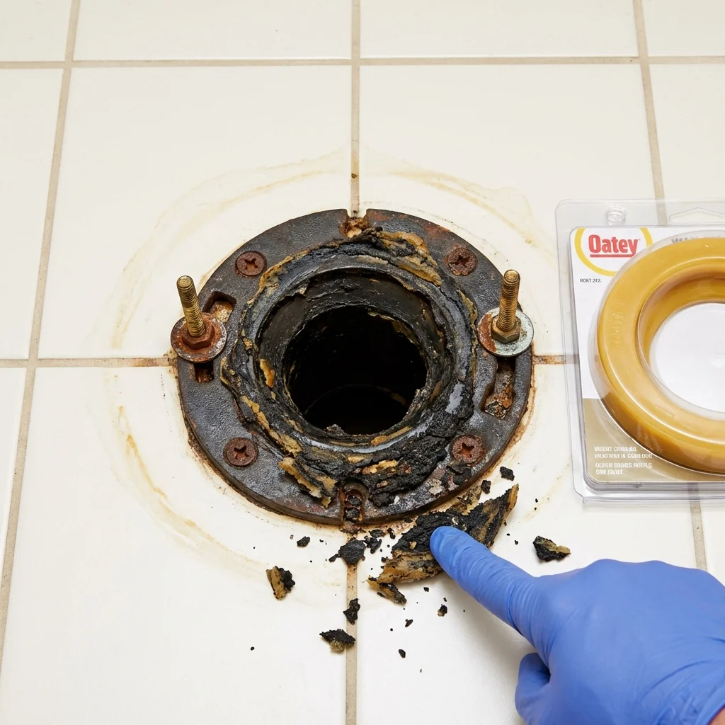 Failed wax ring showing water seepage at the base of a toilet in a Bullard, TX home
