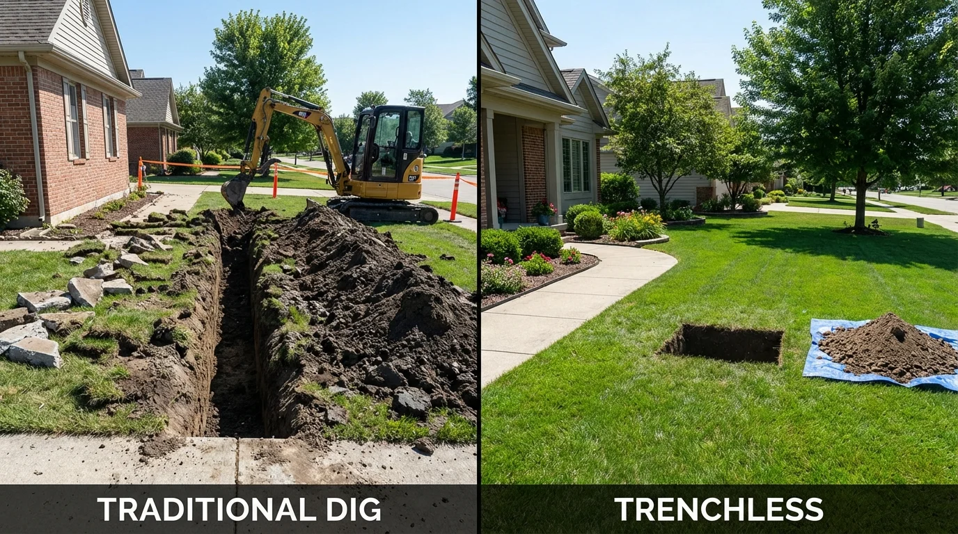 Trenchless sewer repair with minimal yard damage versus traditional excavation in Bullard, TX